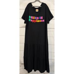 Farm Rio Dress In Happiness Shirt Maxi Black Cotton Dress size LG
